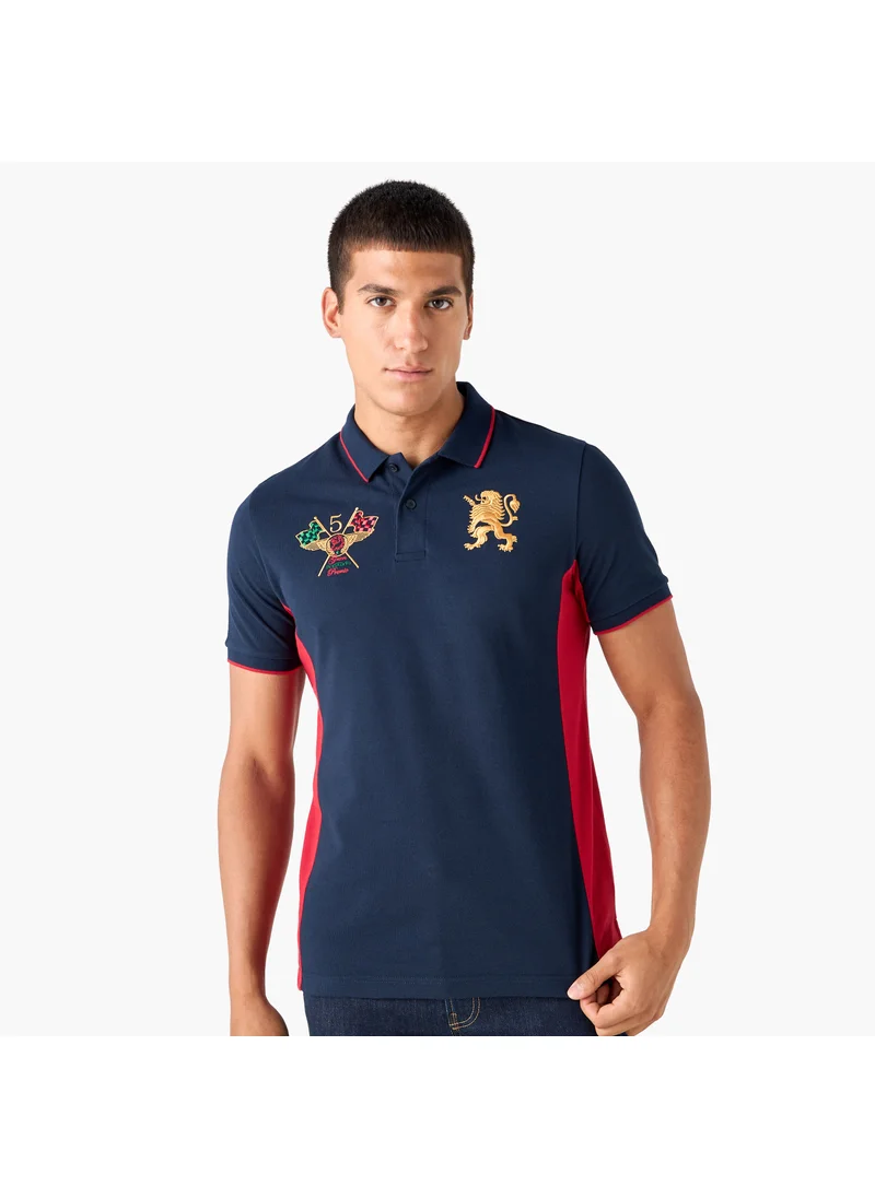 سبلاش فيڤ Colourblock Polo T-shirt with Embroidered Detail and Short Sleeves