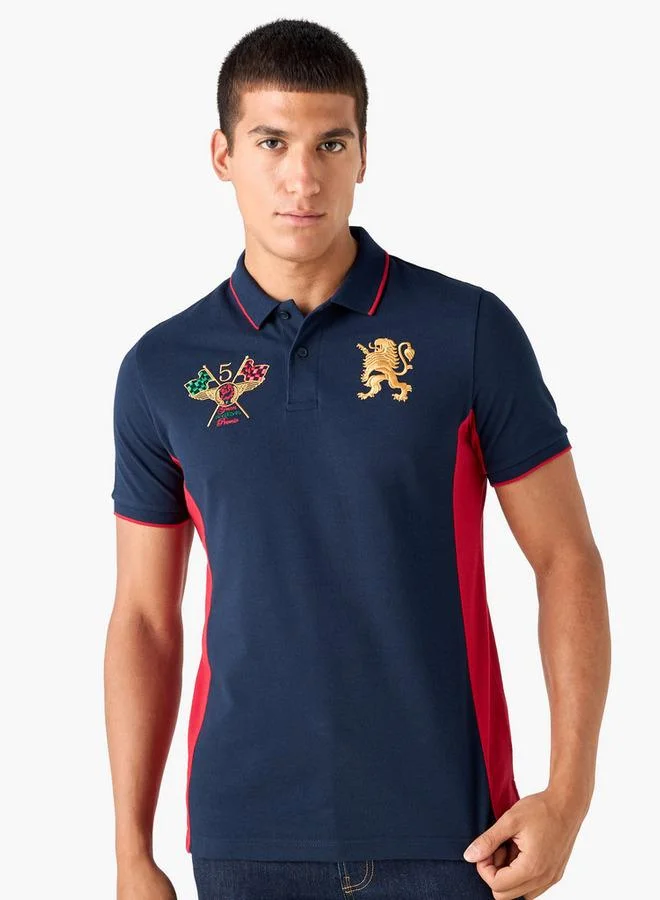 Splash FAV Colourblock Polo T-shirt with Embroidered Detail and Short Sleeves