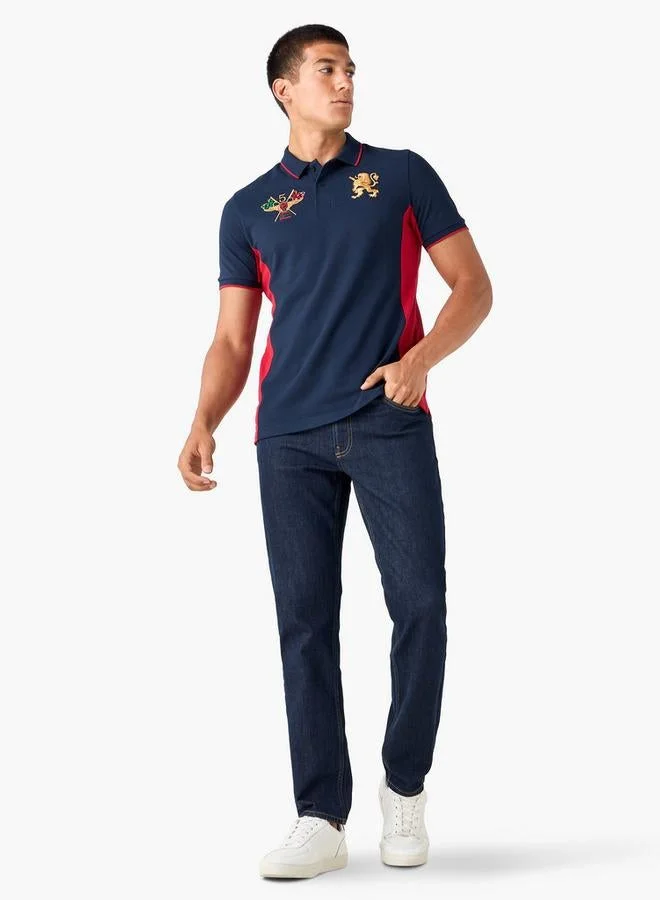 Splash FAV Colourblock Polo T-shirt with Embroidered Detail and Short Sleeves