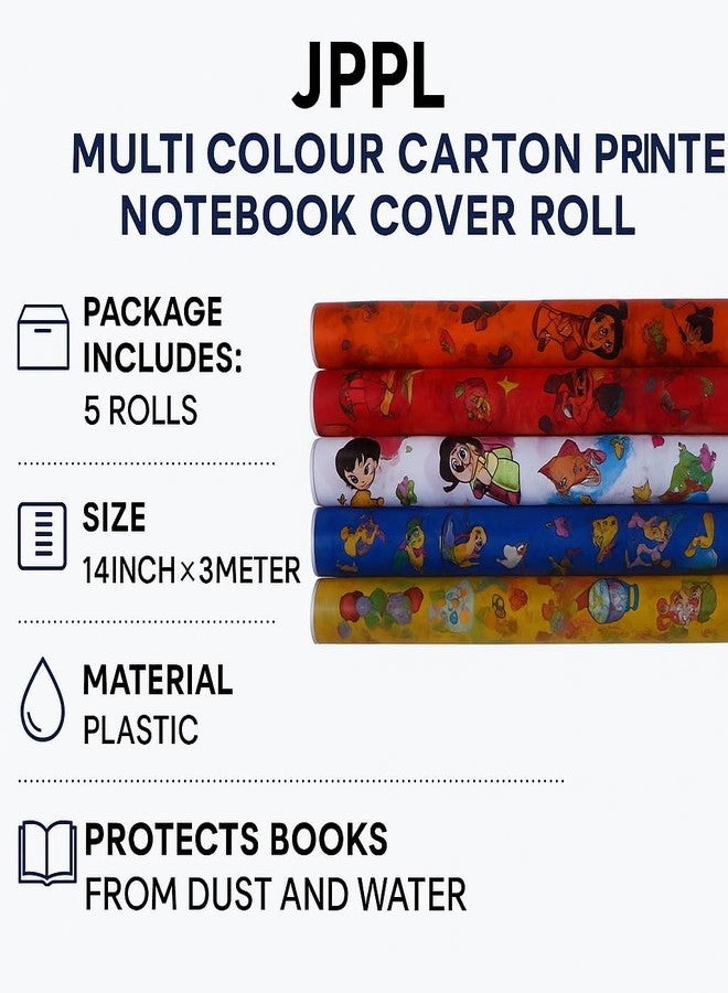 JPPL Multi Colour Cartoon Printed Notebook Cover Roll for School Notebook/Book | Protect Books from dust and Water | 14inch X 3meter | Notebook Cover Sheet (5 roll) - Image 2