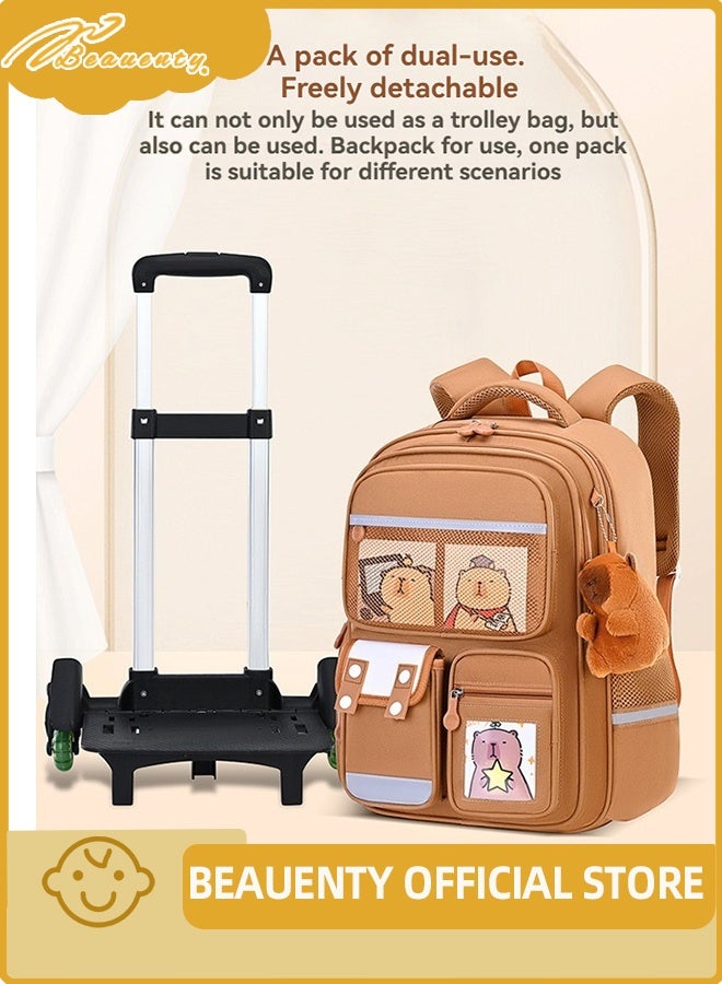 بيوينتي حقائب المدرسة للأطفال عربة, الأطفال المتداول حقيبة الظهر, حقيبة المدرسة عربة للأطفال, 2 في 1 حقائب الظهر متعددة الأغراض مع عجلات مقاومة للماء عجلات السفر ظهر حزمة, حمل على حقيبة الأمتعة - Image 5