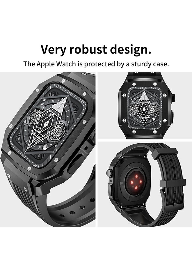 O Ozone سوار من المطاط السيليكوني مع حافظة معدنية متوافقة مع ساعة أبل 45 مم 44 مم للرجال، غطاء حماية من سبائك معدنية للرجال - أبيض - Image 4