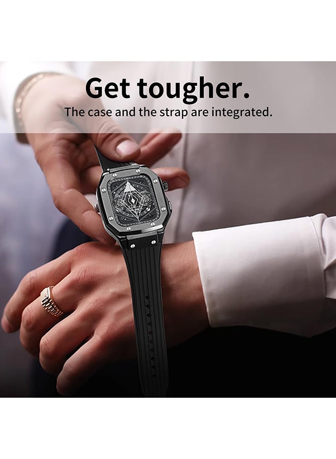 O Ozone سوار من المطاط السيليكوني مع حافظة معدنية متوافقة مع ساعة أبل 45 مم 44 مم للرجال، غطاء حماية من سبائك معدنية للرجال - أبيض - Image 5