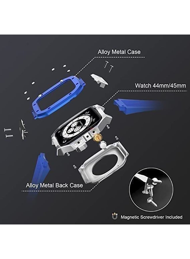 O Ozone سوار من المطاط السيليكوني مع حافظة معدنية متوافقة مع ساعة أبل 45 مم 44 مم للرجال، غطاء حماية من سبائك معدنية للرجال - أبيض - Image 3