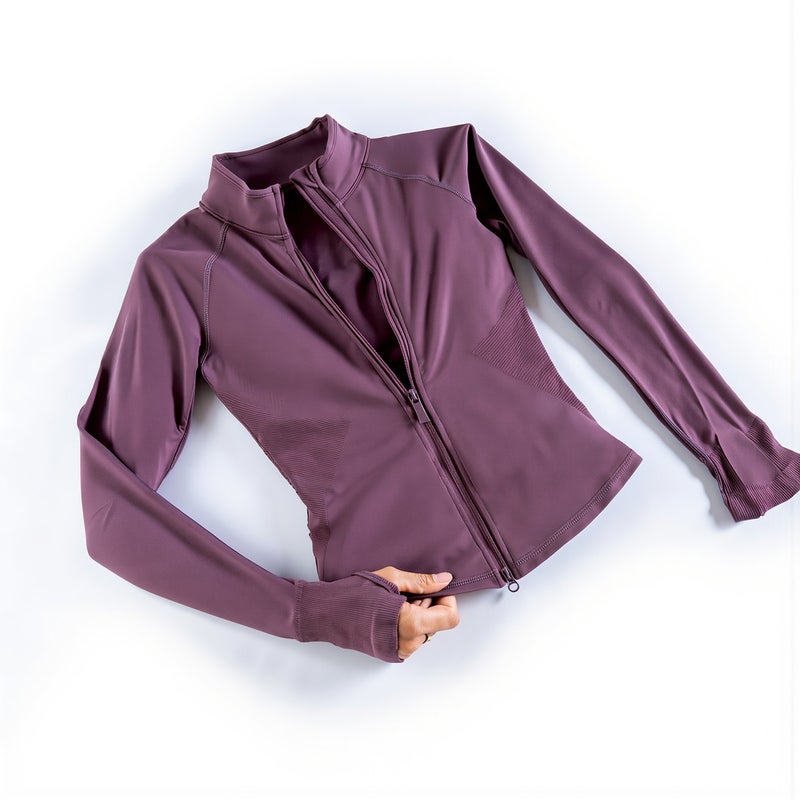 Workout Long Sleeve Half Zip Top Soft Nylon Stretchy Rose Purple XS Athletic Activewear - Image 5