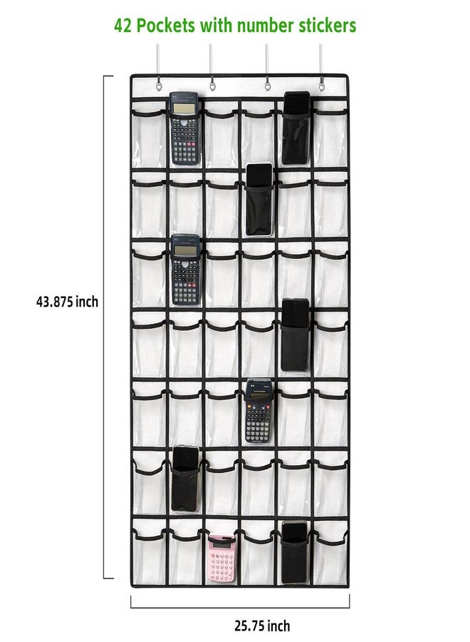 ANSTROUT 42 Clear Pockets Classroom Pocket Chart for Cell Phones and Calculator, Pocket Chart Organizer for Classroom Phone Storage Holder with 42 Number Sticker and Hooks (White) - Image 2