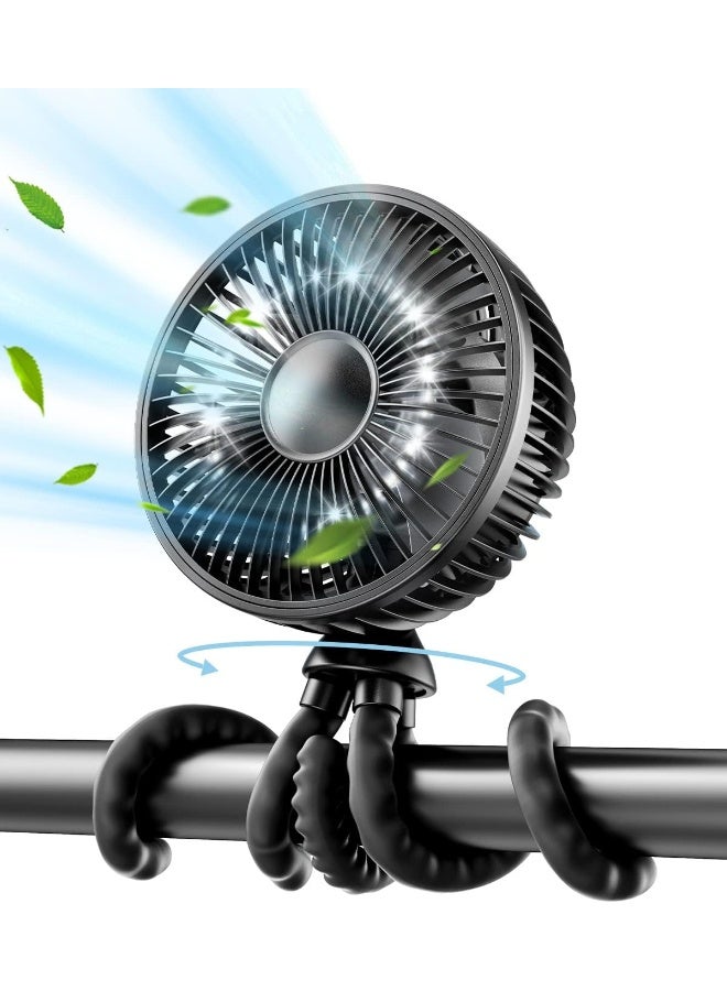 Gaiatop مروحة أطفال متأرجحة من جاياتوب، ضوء ليلي LED، 4 سرعات قابلة للشحن، تدور 360°، قابلة للتثبيت، مروحة صغيرة محمولة تعمل بالبطارية لمقاعد السيارات، أسرّة الأطفال، أجهزة المشي، والسفر. - Image 1