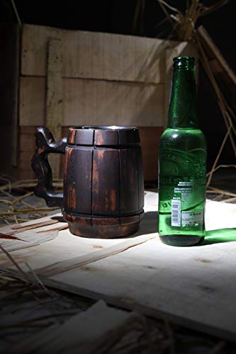 GoCraft Handmade Wooden Beer Mug with 18oz Stainless Steel Liner – Rustic Barrel Tankard for Men – Vintage Burnt Wood Beer Stein – Classic Pub Mug – Unique Beer Gift Idea – Barware Accessories - Image 3