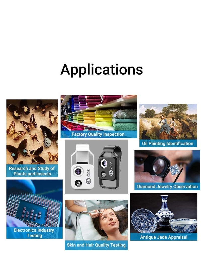 SOLARAE ميكروسكوب الهاتف المحمول، ميكروسكوب جيب صغير 200x مع ضوء LED/ ملحق كاميرا مكبر رقمي محمول مع عدسة CPL متوافقة مع هواتف iPhone/Android (أسود) - Image 5