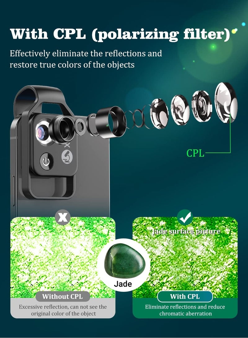 SOLARAE ميكروسكوب الهاتف المحمول، ميكروسكوب جيب صغير 200x مع ضوء LED/ ملحق كاميرا مكبر رقمي محمول مع عدسة CPL متوافقة مع هواتف iPhone/Android (أسود) - Image 4