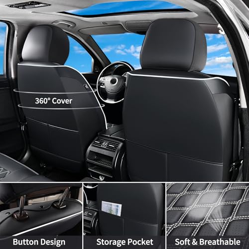 Huidasource Seat Covers Custom Fit for Toyota Tacoma 2016-2023 2022 2021, Full Coverage Leather Seat Cover for Double/Crew Cab SR, SR5, Limited, TRD Pro,TRD Sport,TRD Off-Road(Full Set/Black&White) - Image 3