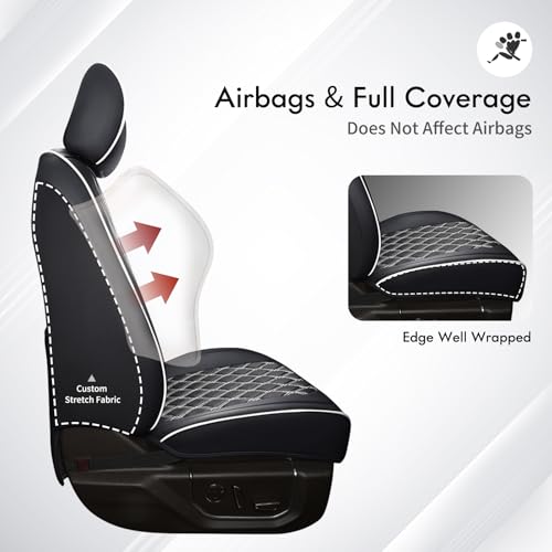 Huidasource Seat Covers Custom Fit for Toyota Tacoma 2016-2023 2022 2021, Full Coverage Leather Seat Cover for Double/Crew Cab SR, SR5, Limited, TRD Pro,TRD Sport,TRD Off-Road(Full Set/Black&White) - Image 5
