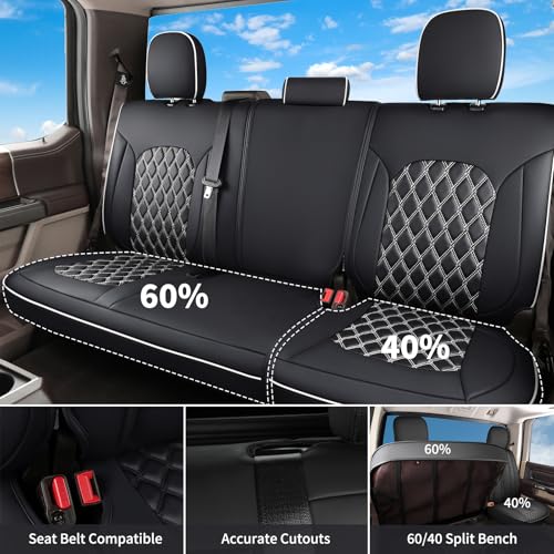 Huidasource Seat Covers Custom Fit for Toyota Tacoma 2016-2023 2022 2021, Full Coverage Leather Seat Cover for Double/Crew Cab SR, SR5, Limited, TRD Pro,TRD Sport,TRD Off-Road(Full Set/Black&White) - Image 2