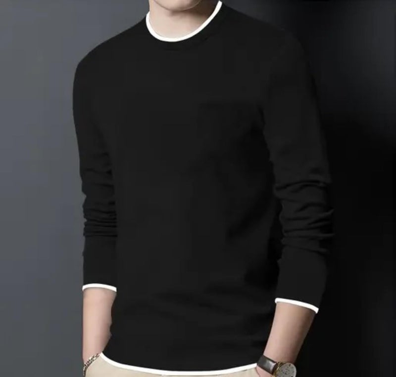 FASHA Men Full Sleeve Cotton T Shirt | 100% Pure Cotton Solid Round Neck Tee| Regular Fit Comfortable Soft Fabric T Shirt |Casual Wear, Office Wear, Gym Wear, Travel & College Outfit-Pack of 1 Black - Image 3