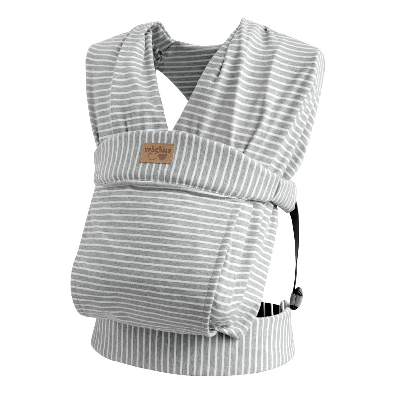 vrbabies Baby Wraps Carrier Newborn to Toddler, Kangaroo Baby Easy Wearing Wrap, Adjustable Soft Baby Holder Front Chest Sling Carriers Perfect Infant Essentials Gifts (Striped Grey, Cotton) - Image 1