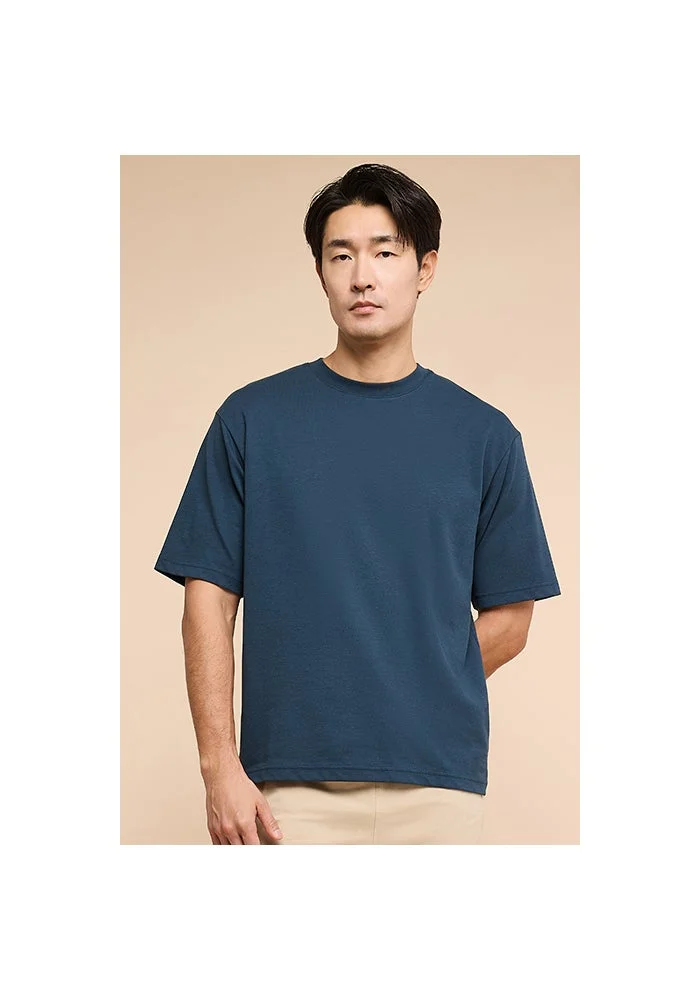 أر أند بي Solid T-Shirt with Crew Neck and Short Sleeves