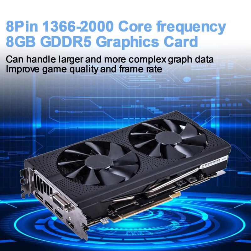 بطاقة رسومات Radeon RX580 بسعة 8 جيجابايت GDDR5 وواجهة 256-بت - معالج رسومات عالي الأداء للألعاب مع منافذ HDMI وDisplayPort وDVI - بطاقة رسومات كمبيوتر بمعيار PCI-E 3.0 لأجهزة الكمبيوتر المخصصة للألعاب - Image 4