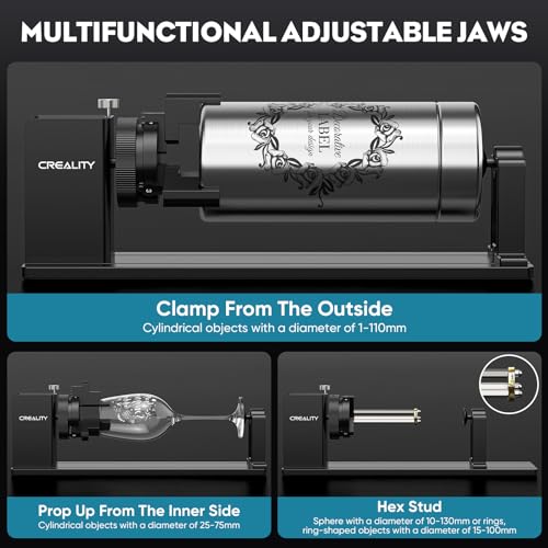 CREALITY FALCON Rotary Roller Pro, 4 in-1 Multi-Functional Laser Rotary Roller Y-axis Jaw Chuck Rotary for Engraving Cylindrical Objects, Tumblers, Wine Glass, Rings, Balls - Image 3