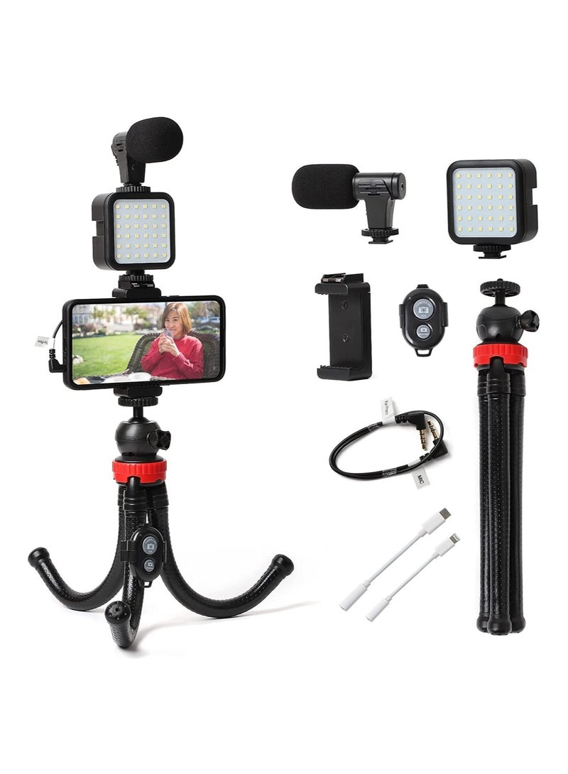 ELTRAZONE Vlogging Kit Phone Video Accessories Adjustable Stand Holder Compatible with a Variety of Mobile Phone Models for YouTube Instagram TikTok - Image 1