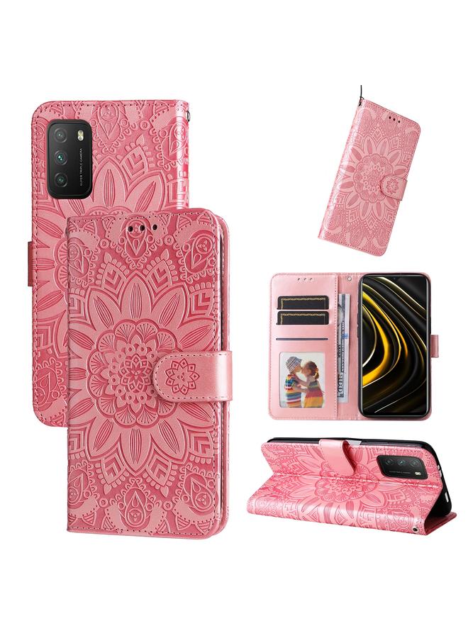 Case For Xiaomi Poco M3 / Redmi 9T / Redmi 9 Power Embossed Sunflower Leather Phone Case