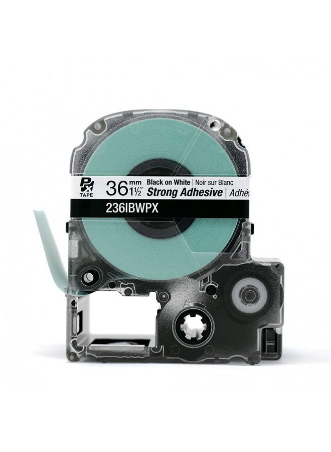 LABELWORKS Epson LABELWORKS 236IBWPX PET (Polyester) Tape Cartridge - Black on White Strong Adhesive Industrial Label Maker Tape - 1.5" (36MM) Wide, 30 ft - Image 1