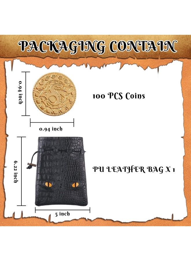 Byhoo 100 Dnd Fantasy Metal Gold Coins With Pu Leather Bag，Dnd Gold Coins For Dungeons & Dragons Novelty Board Games Metal Treasure Coins As Game Tokens For Party Tablelap Games Midcentury Retro Props - Image 5