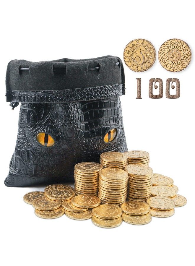 Byhoo 100 Dnd Fantasy Metal Gold Coins With Pu Leather Bag，Dnd Gold Coins For Dungeons & Dragons Novelty Board Games Metal Treasure Coins As Game Tokens For Party Tablelap Games Midcentury Retro Props - Image 2