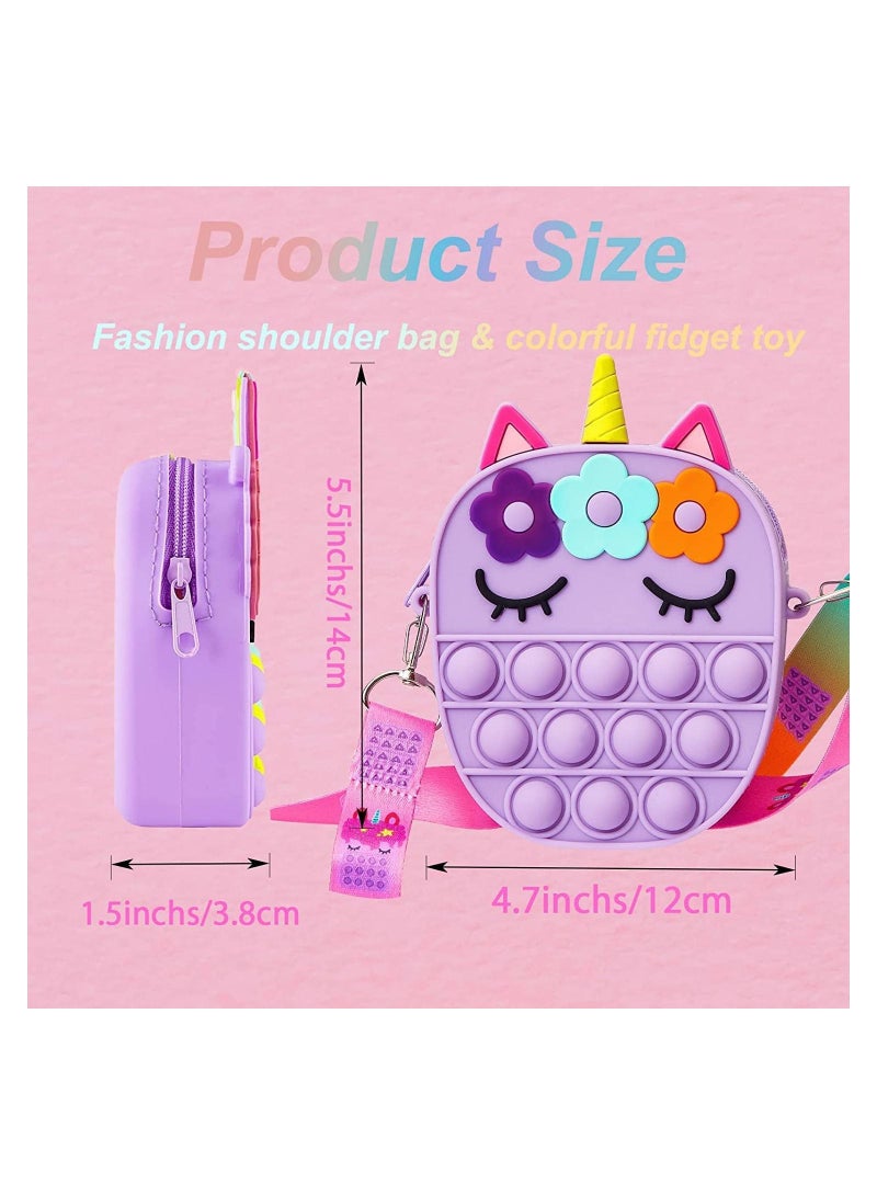 GGEROU Pop Purse Unicorn for Girls, Pop On Its Fidget Purse Shoulder Bag Best Gift, Push Bubble Popit New Year Present Handbag Crossbody Bag - Image 2