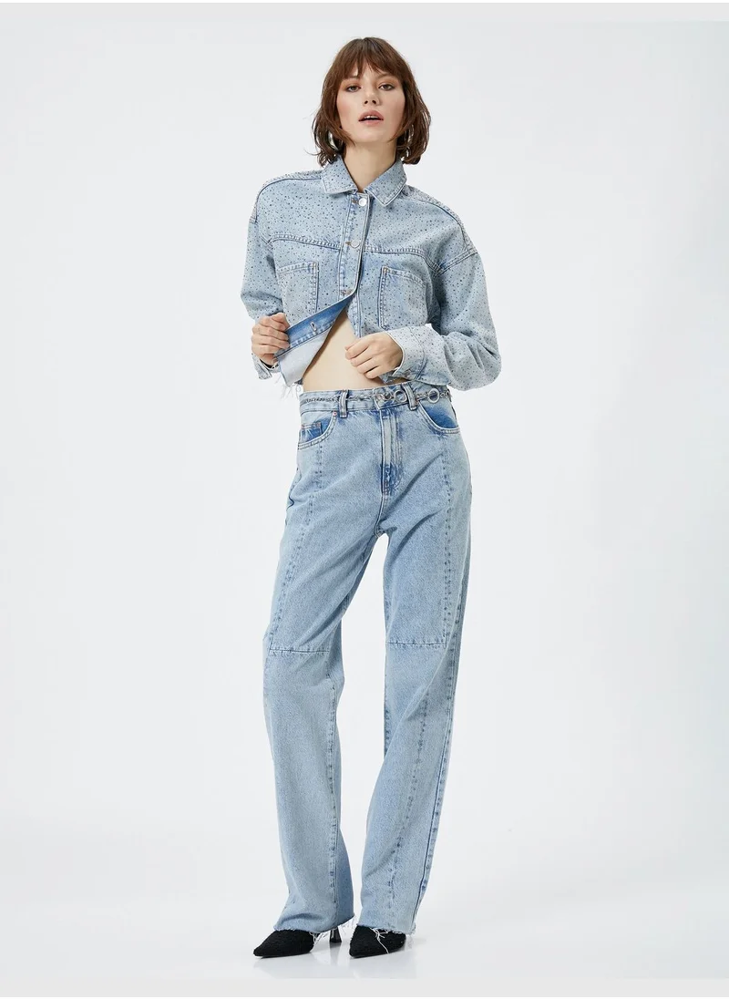 KOTON High Rise Longer Straight Fit Cotton Pockets Denim Trousers - Nora Jean