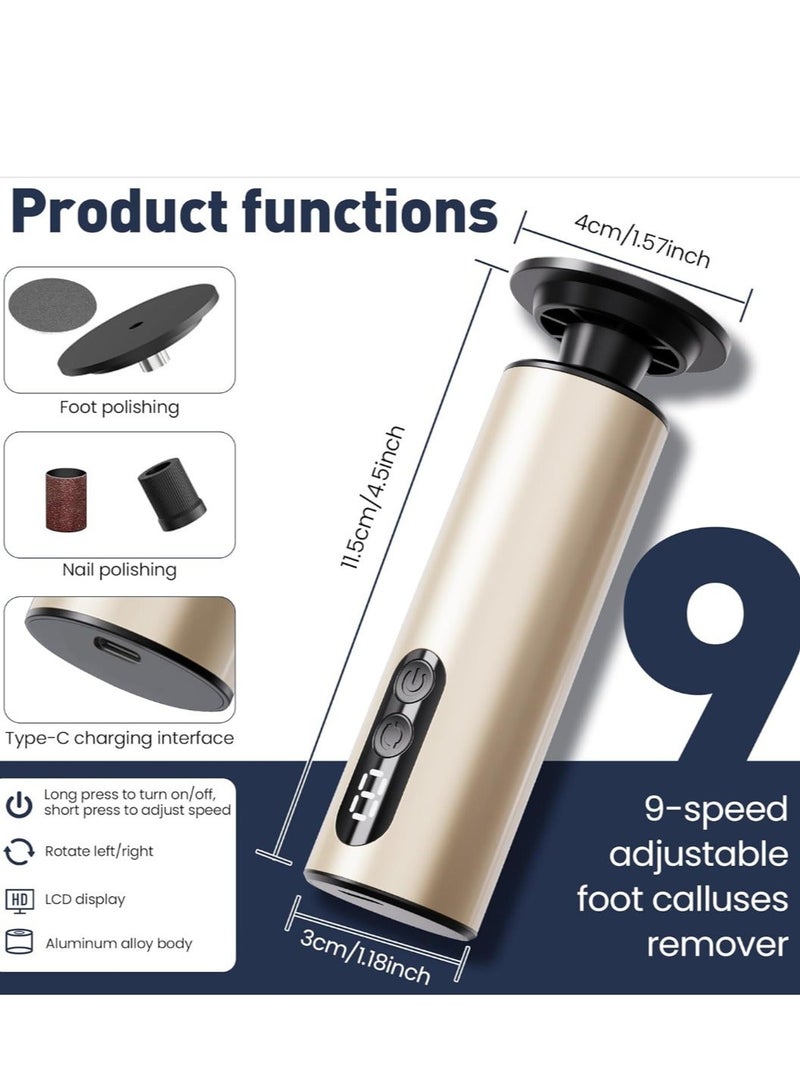 Mini Electric Callus Remover for Feet, Rechargeable Cordless Foot File with 30 Pcs Accessories & 9 Adjustable Speeds, Gold Pedicure Tools for Dead Skin, Cracked Heels & Nails - Image 2