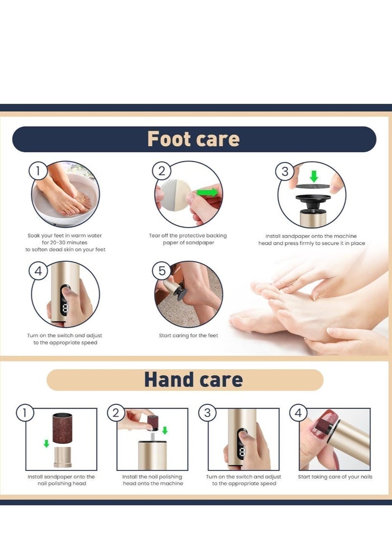 Mini Electric Callus Remover for Feet, Rechargeable Cordless Foot File with 30 Pcs Accessories & 9 Adjustable Speeds, Gold Pedicure Tools for Dead Skin, Cracked Heels & Nails - Image 3