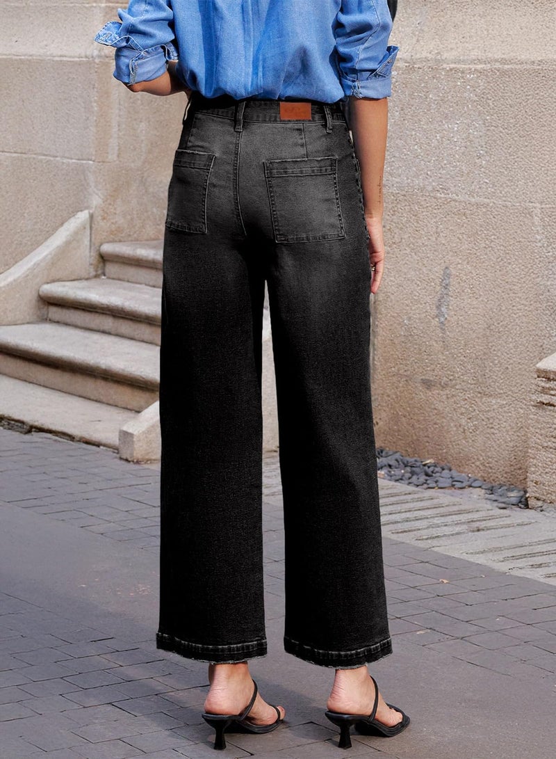 Sidefeel Jeans for Women Trendy High Waisted Stretchy Straight Leg Jeans Loose Zimbaplatinum Ankle Denim Pants Black Size 14 - Image 2