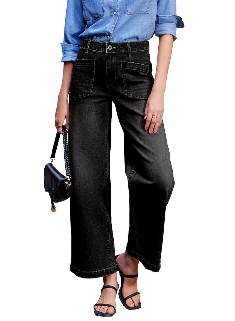 Sidefeel Jeans for Women Trendy High Waisted Stretchy Straight Leg Jeans Loose Zimbaplatinum Ankle Denim Pants Black Size 14 - Image 1