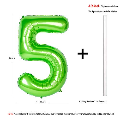 CHANGZHONG 40 Inch Large Green Number 5 Balloon Giant Helium Polyester Film 5th Birthday Girl Boy Self Inflating Digit Fifty For Anniversary Celebration Baby Shower New Year Engagement Party Decoration - Image 5