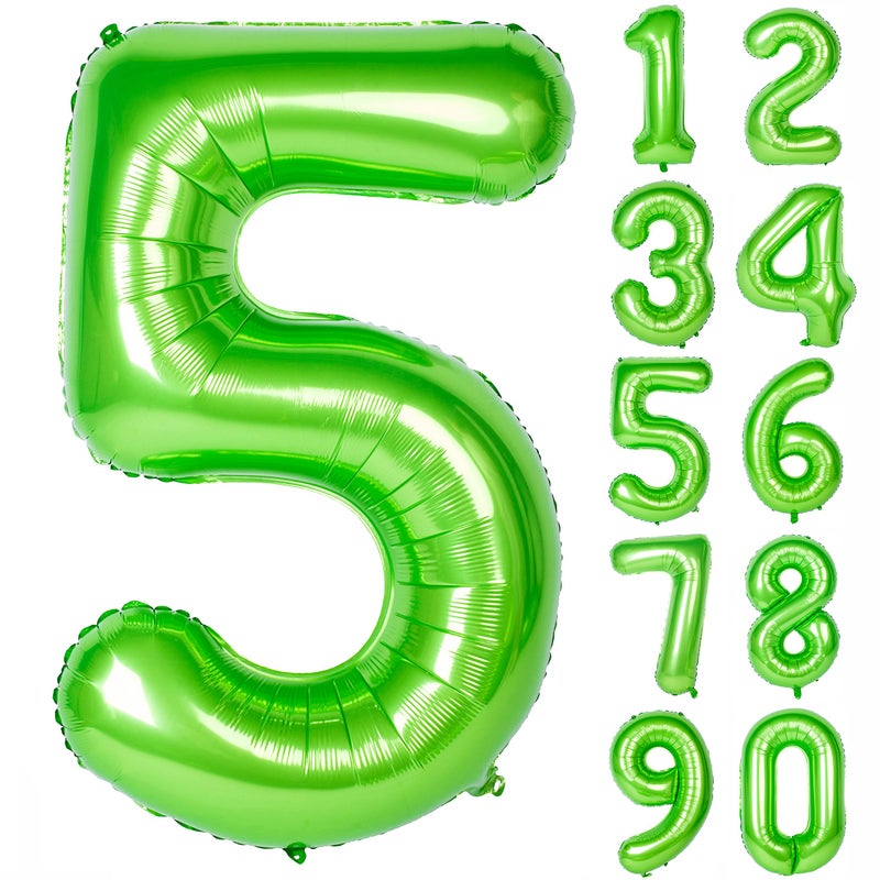 CHANGZHONG 40 Inch Large Green Number 5 Balloon Giant Helium Polyester Film 5th Birthday Girl Boy Self Inflating Digit Fifty For Anniversary Celebration Baby Shower New Year Engagement Party Decoration - Image 3