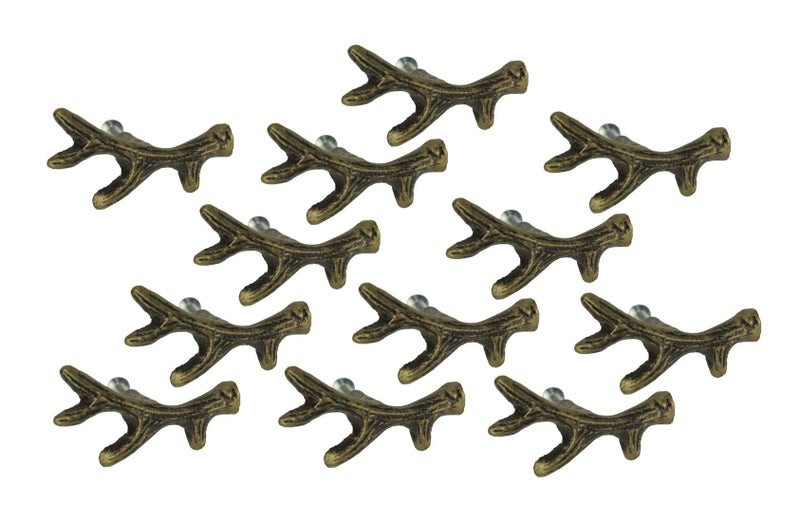 Zeckos Set of 12 Bronze Finish Cast Iron Small Deer Antler Cabinet Handle Drawer Pulls - Rustic Wildlife-Inspired Hardware for Western Lodge and Southwest Home Decor - Image 1