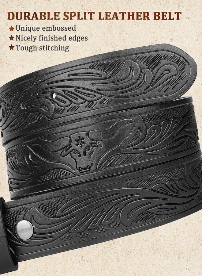 Kicoroiny Leather Western Belts for Woman Men - Bull Buckle, Cowboy Cowgirl Country Embossed Belt for Jeans Women Mens Gifts - Image 3
