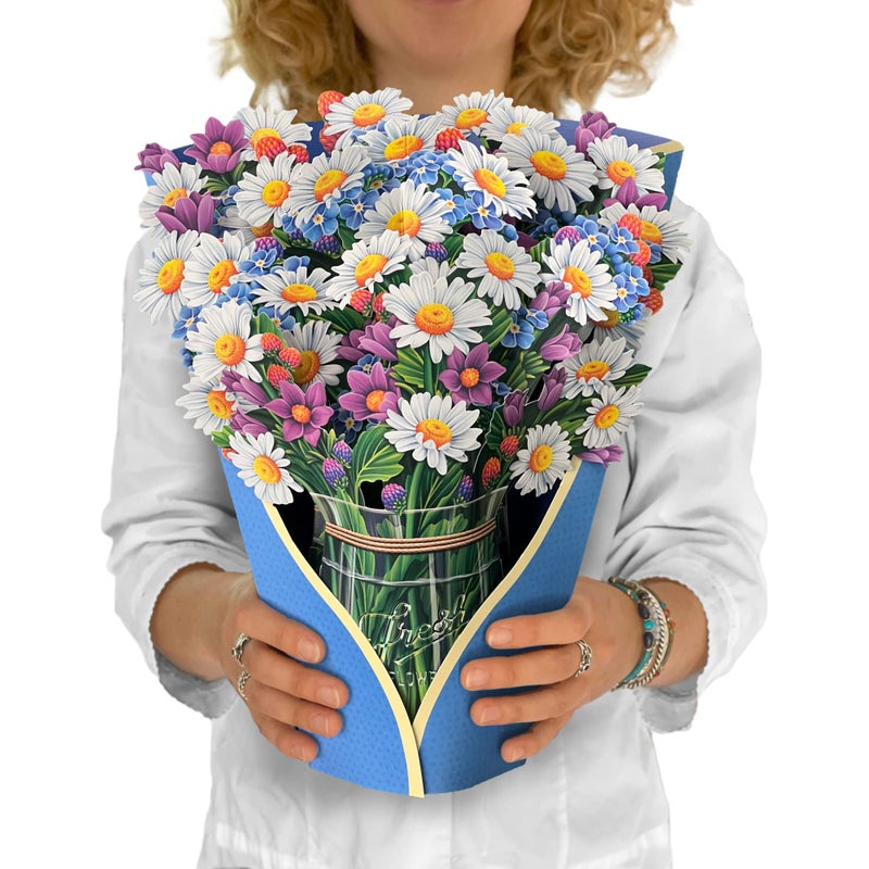 Freshcut Paper Pop Up Cards, Paper Flower Bouquet 3D Popup Greeting Cards with Note Card & Envelope, Birthday Card, Anniversary Card, Get Well Gifts for Women, 12" Field of Daisies - Image 1