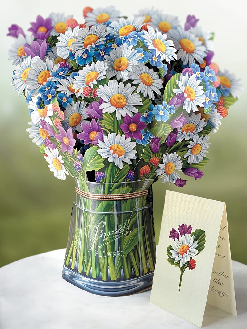 Freshcut Paper Pop Up Cards, Paper Flower Bouquet 3D Popup Greeting Cards with Note Card & Envelope, Birthday Card, Anniversary Card, Get Well Gifts for Women, 12" Field of Daisies - Image 4