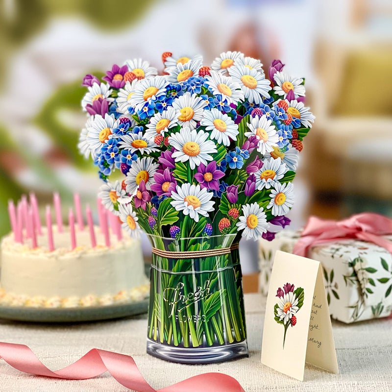 Freshcut Paper Pop Up Cards, Paper Flower Bouquet 3D Popup Greeting Cards with Note Card & Envelope, Birthday Card, Anniversary Card, Get Well Gifts for Women, 12" Field of Daisies - Image 2