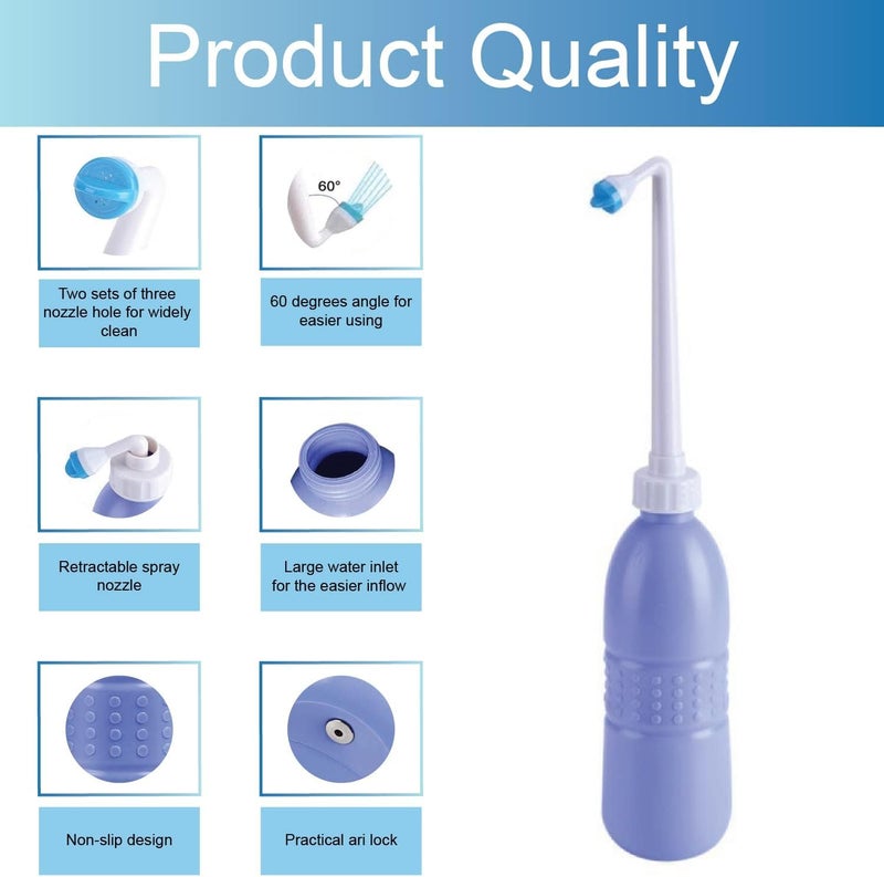SHOWAY ECVV 650 ml Large Portable shattaf Bidet Bottle Handheld Travel Toilet shataf Hand Spray Seat Water-Blue - Image 2