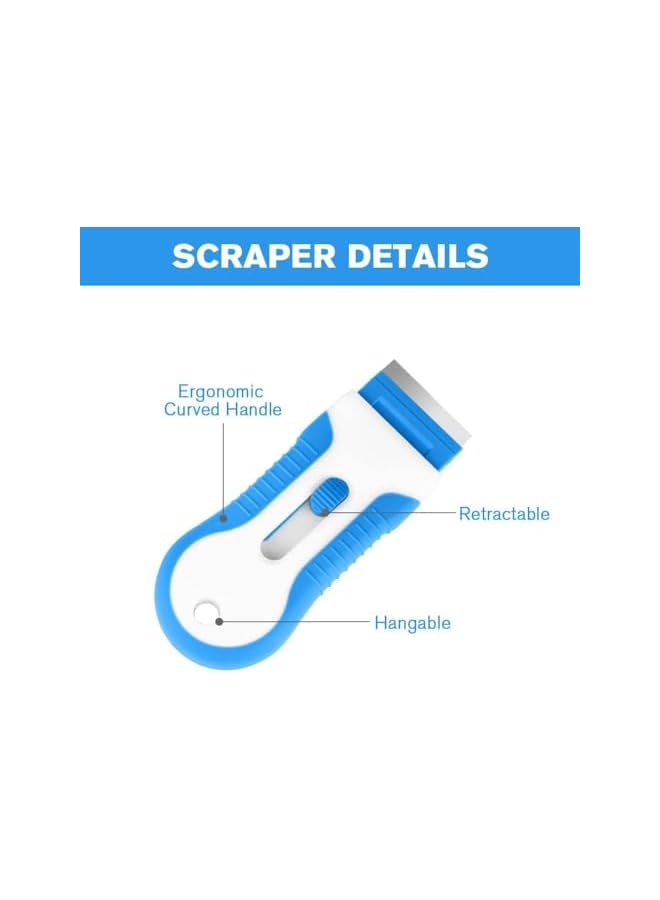 promass Razor Blade Scraper Tool, 2PCS Retractable Plastic Razor Blade Scraper, Cleaning Razor Scraper with 20 Stainless Steel Blades, Glass Cooktop Scraper for Removing Sticker, Label, Adhesive (Blue） - Image 3