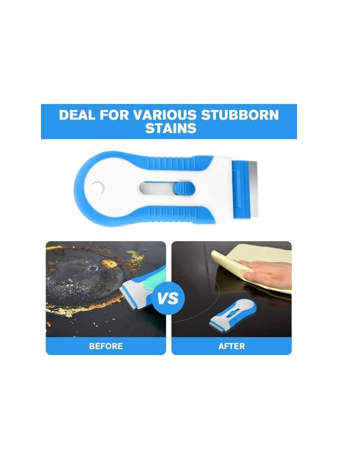 promass Razor Blade Scraper Tool, 2PCS Retractable Plastic Razor Blade Scraper, Cleaning Razor Scraper with 20 Stainless Steel Blades, Glass Cooktop Scraper for Removing Sticker, Label, Adhesive (Blue） - Image 2