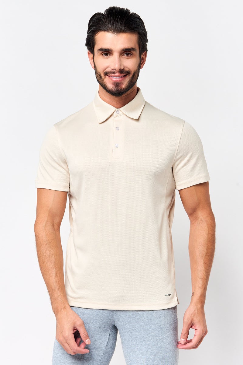 MOTION Men Sportswear Fit Short Sleeve Training Polo Shirt, Beige - Image 1