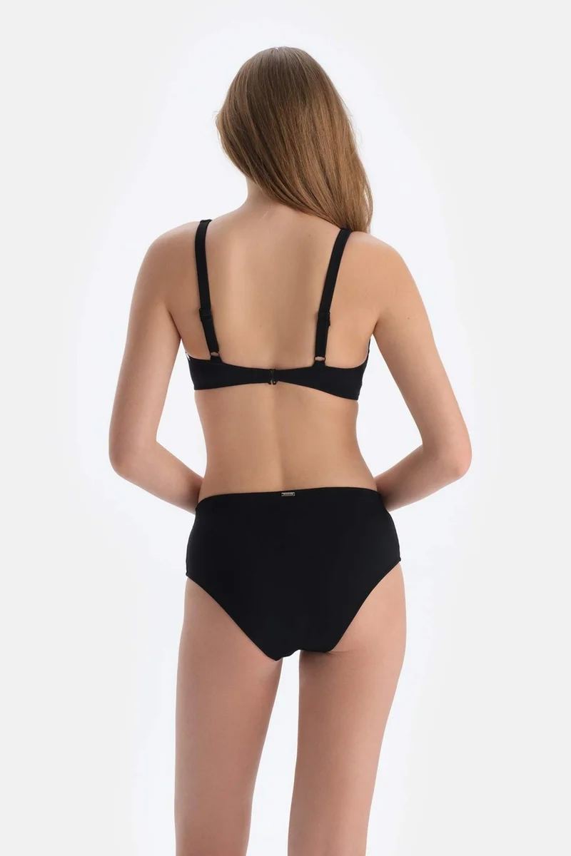 داجي Black Tulle Detailed High Waist Bikini Bottom
