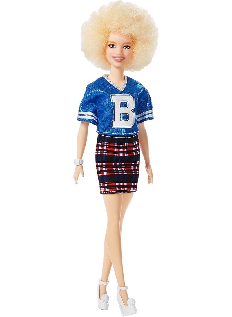 Barbie- Fashionistas Doll with B Jersey Play Skirt, fashion doll with blonde afro hair, gifts for children aged 3+ - Image 1