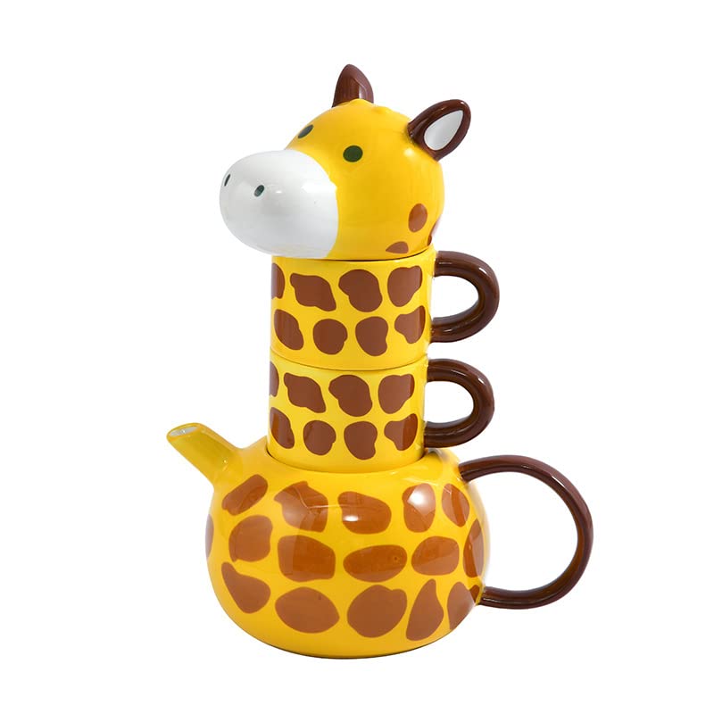RORA Giraffe Ceramic Tea Pot with 2 Tea Cups Set Handpainted Porcelain Teapot Set for Coffee Latte Milk Tea Flower and Fruit Tea 17 oz500 ml
