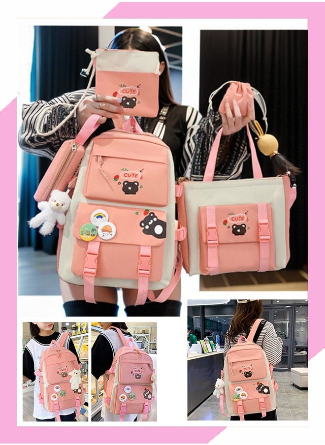 Generic - Student backpack, Fashionable and Casual Backpack, Cute Canvas Backpack Set, Teenage Popular Backpack gift pendant, Campus Backpack Set, Couple backpack(Pink) - Image 1
