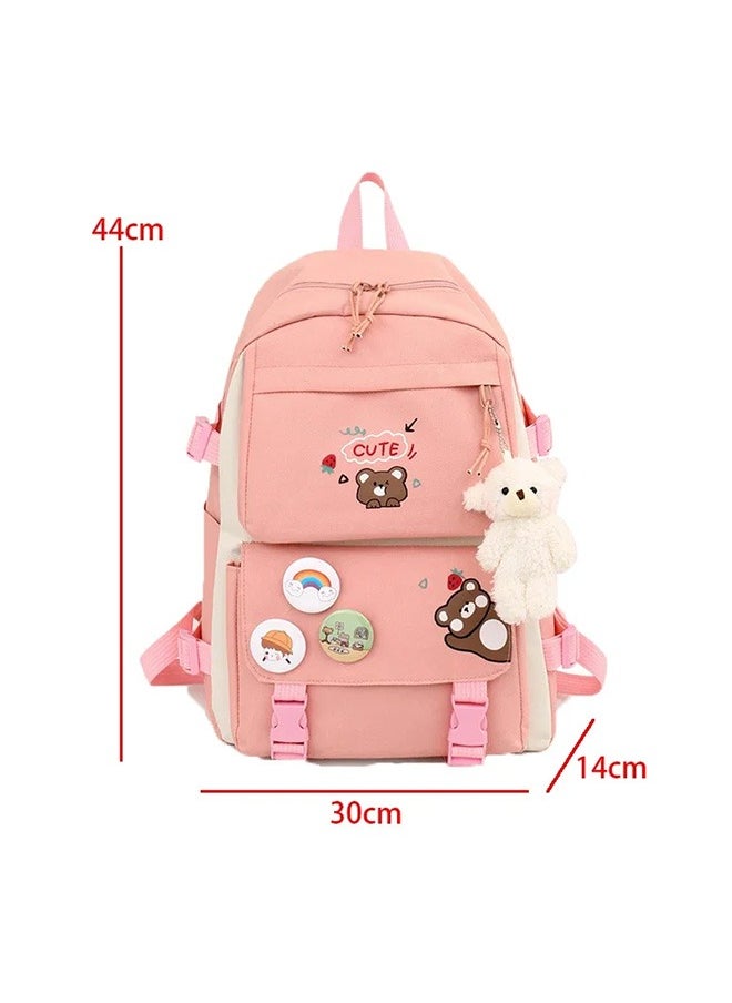 Generic - Student backpack, Fashionable and Casual Backpack, Cute Canvas Backpack Set, Teenage Popular Backpack gift pendant, Campus Backpack Set, Couple backpack(Pink) - Image 1
