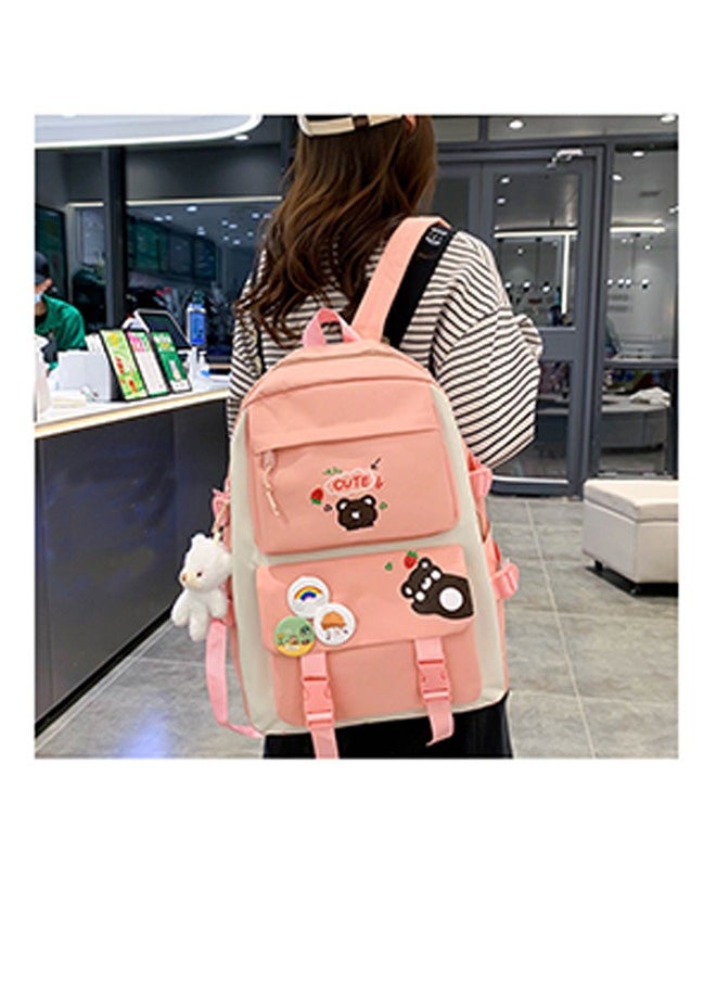 Generic - Student backpack, Fashionable and Casual Backpack, Cute Canvas Backpack Set, Teenage Popular Backpack gift pendant, Campus Backpack Set, Couple backpack(Pink) - Image 1